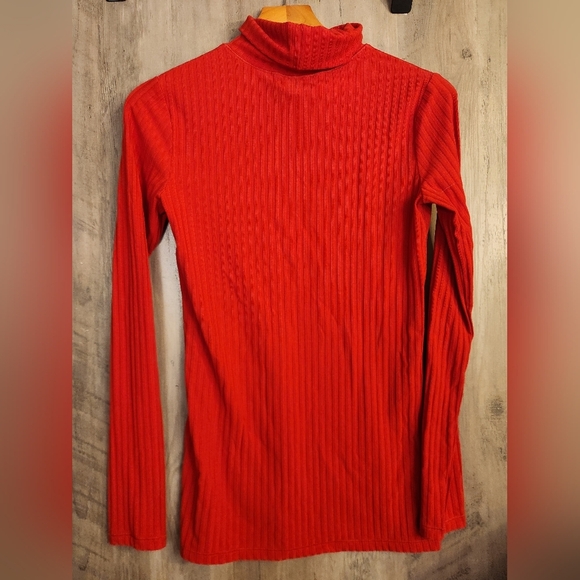 Athleta Essence Ribbed Red Lightweight Turtleneck Long Sleeve Shirt Size 2XS - Picture 6 of 7